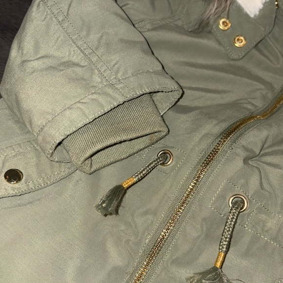 H&M Toddler Hooded Padded Parka w/Faux Fur Trim Size 3-4 Olive Green/Cream NWOT - Picture 9 of 13